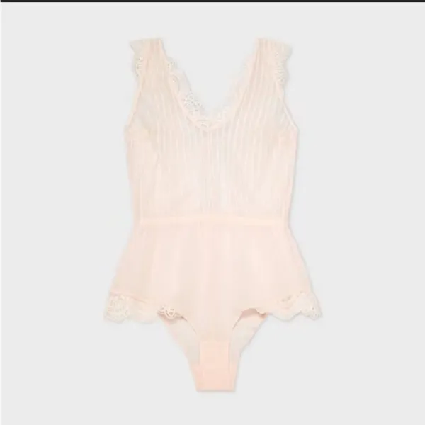 Auden Striped Chiffon Bodysuit Honeysuckle Peach XS - Image 2