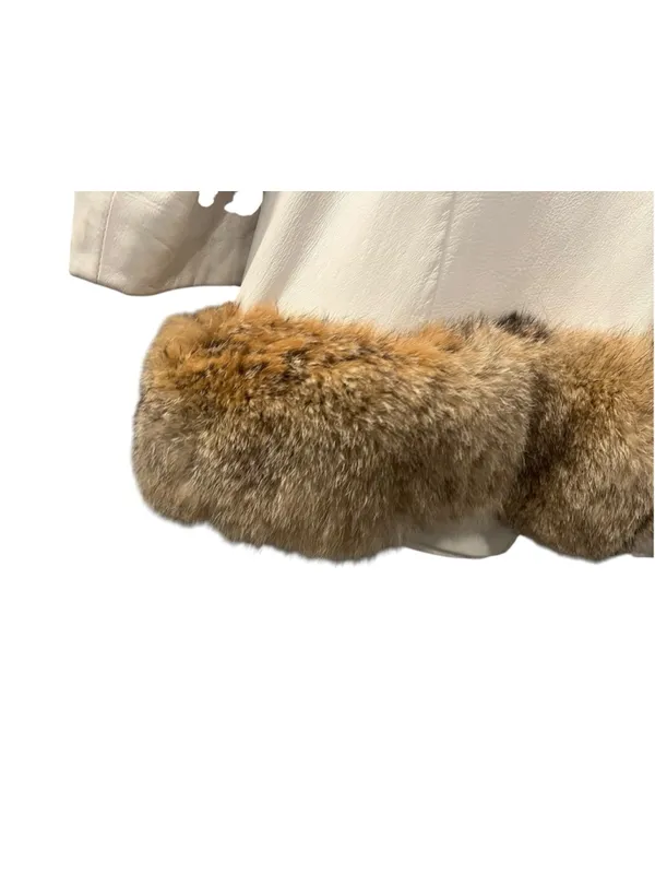 Rare Vintage 70s Back Street White Leather Penny Lane Coat Real Fur Trim Size 8 - Image 12
