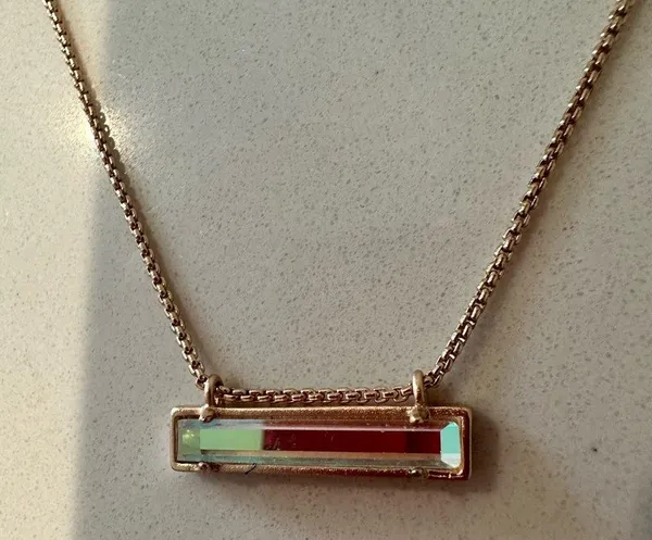 Kendra Scott Leanor Rose Gold Chain Dichroic Glass Rainbow Bar Pendant Necklace - Image 7