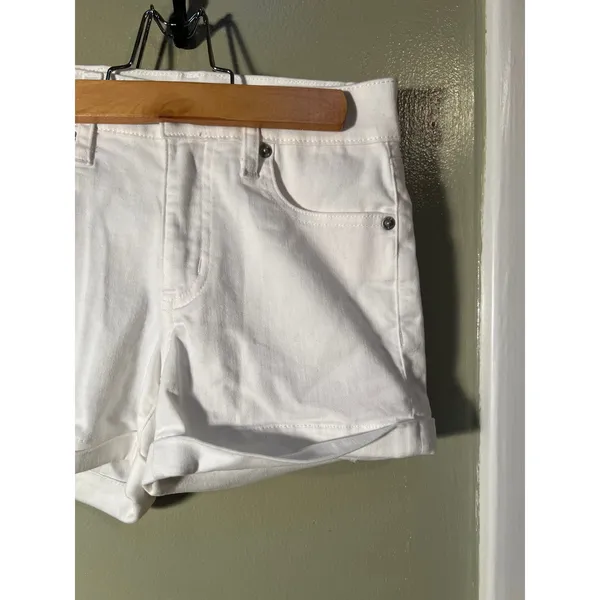 Aeropostale Womens Sz 00 High-Rise Denim Midi Shorts White Stretch Cotton Cuffed - Image 6
