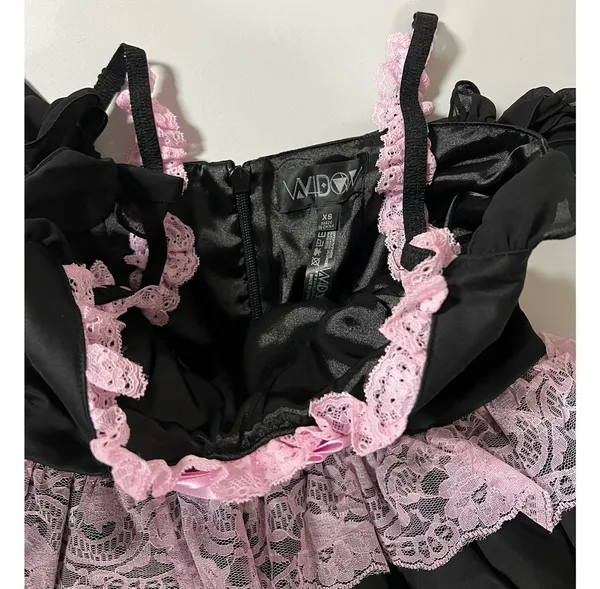 Dolls Kill x Widow Black Pink Bow Bows Lace Ruffle Mini Dress Size XS 🎀✨ - Image 5