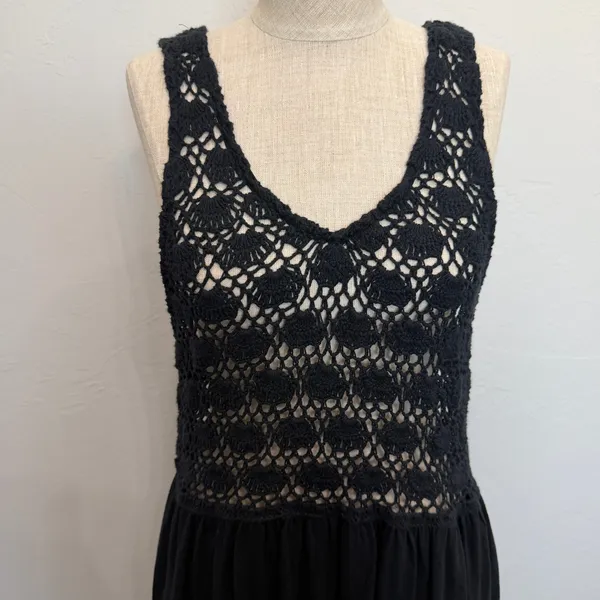 Aerie XL Maxi Dress Black Crochet Bodice Sleeveless Boho Summer Pocketed Resort - Image 5