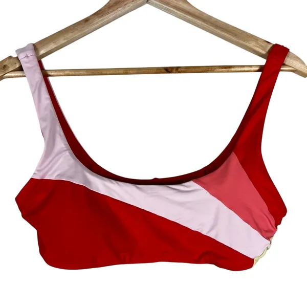 L*Space Colorblock Scoop Neck Bikini Top Red Pink Coral Retro Sporty Size M - Image 2