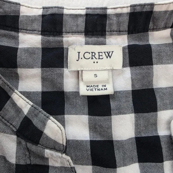 J.Crew Womens Black White‎ Gingham Tie Front Short Sleeve Button Up Shirt Small - Image 4