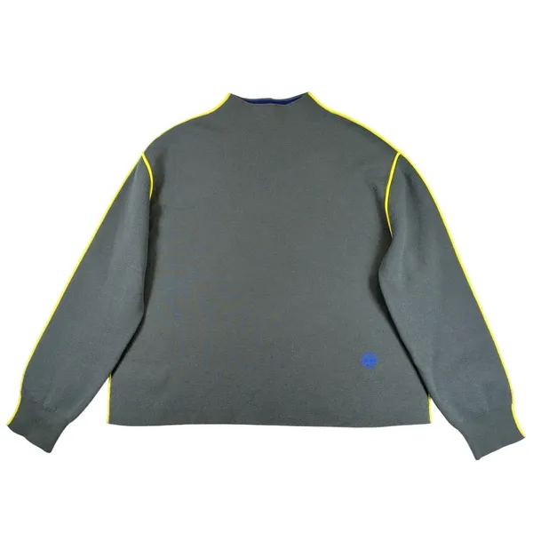 Tory Burch Double Faced Mock Neck Sweater Green Wool Blend Yellow Piping Small - Image 2