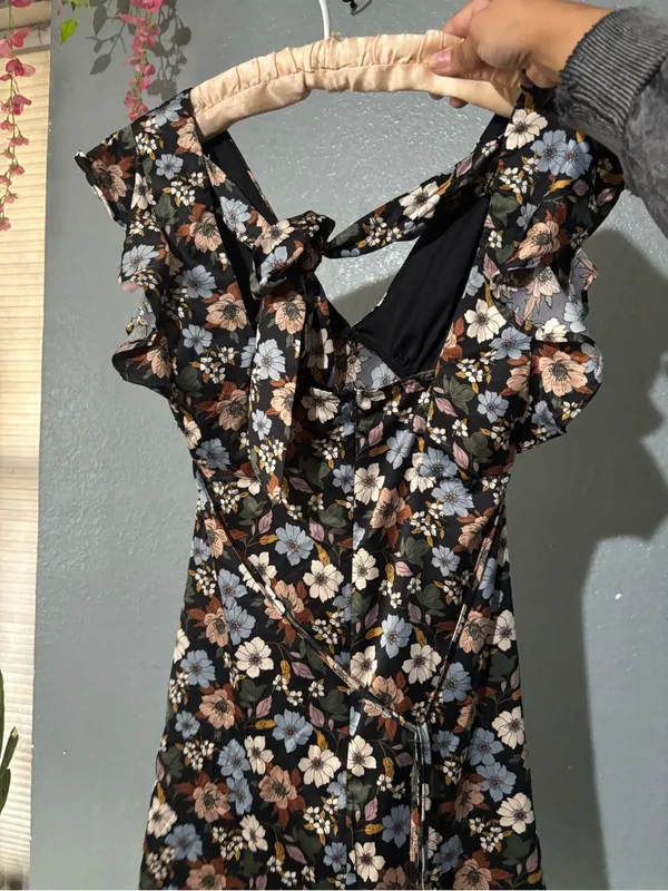 Altar'd State Floral Ruffle-Sleeve V-Neck Dress in Black - Image 4