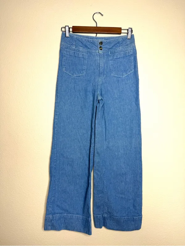 Pilcro Women High-Rise Wide-Leg Trouser Jeans 24P Boho Blue Cotton Linen Coastal - Image 3