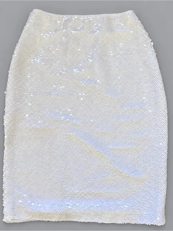 Abercrombie & Fitch White Sequin Side Slit Pencil Skirt XXS Petite NWT cocktail - Image 4