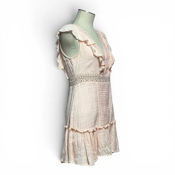 Jun & Ivy Cotton Gauzy Ruffle Lace Mini Dress Light Pink Large - Image 6
