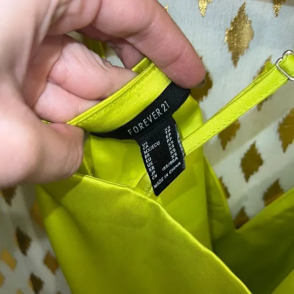 Forever 21 full length gown dress with slit neon green satin silk size XS - Image 6
