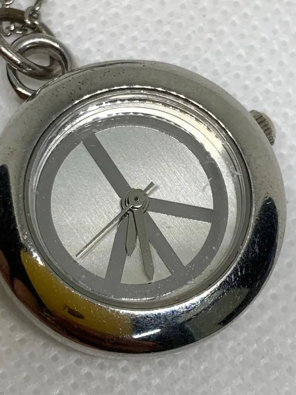 xhilaration peace sign pendant necklace pocket watch silver tone quartz running - Image 2