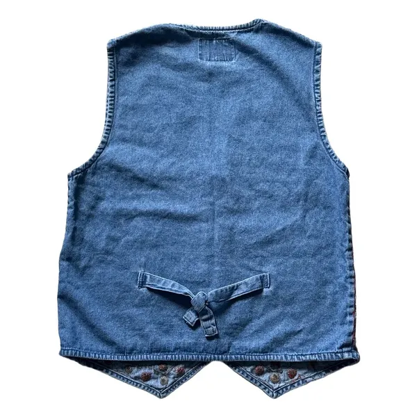 Keren Hart Vintage Denim Embroidered Floral Paisley Boho Vest Blue Small Western - Image 4