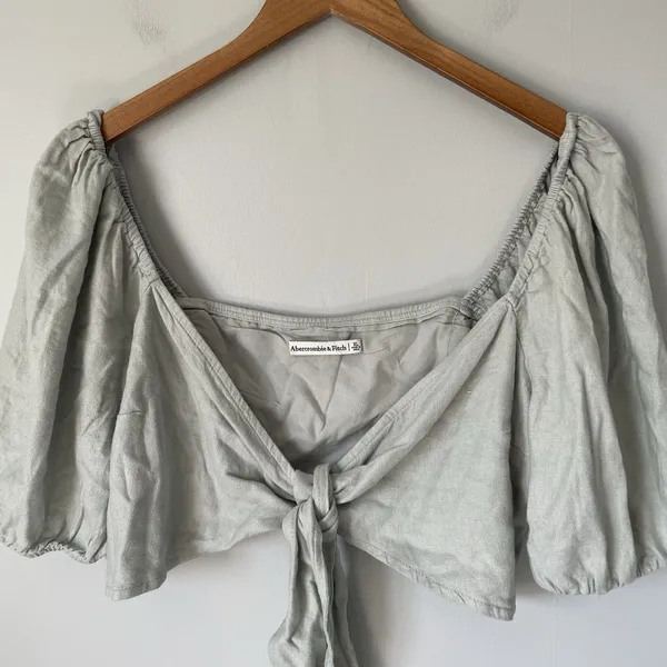 Abercrombie & Fitch Linen Blend Crop Top Flowy Blouse Front Tie Green Size XL - Image 3
