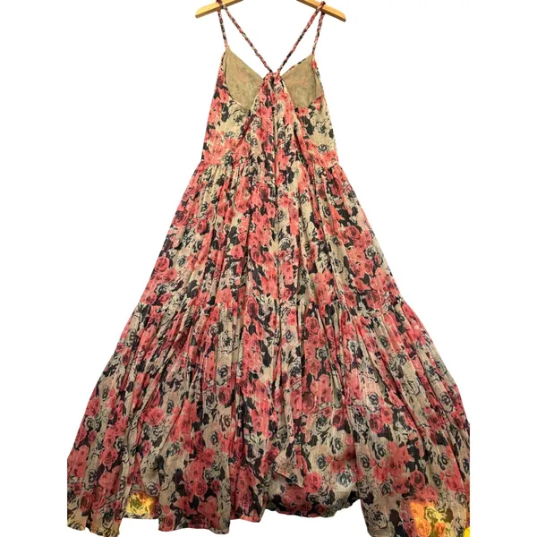 ASTR The Label Taupe Pink Floral Metallic Tiered Maxi Dress Small ACDR100834B‎ - Image 10