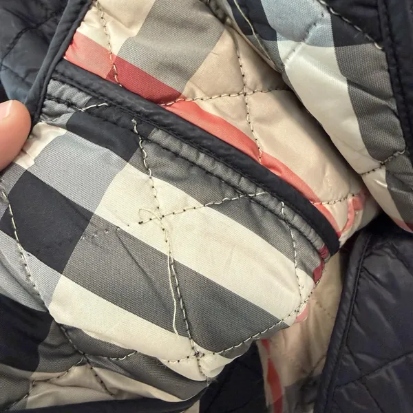 Burberry Brit Kencott Diamond Quilted Black Snap Close Nova Check Lined Jacket‎ - Image 4