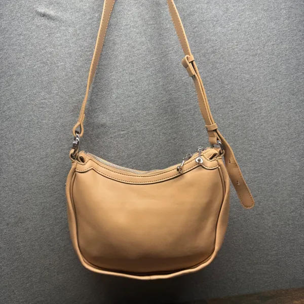 Woven Faux Leather Shoulder Bag Tan Small Hobo Purse Adjustable Strap - Image 2