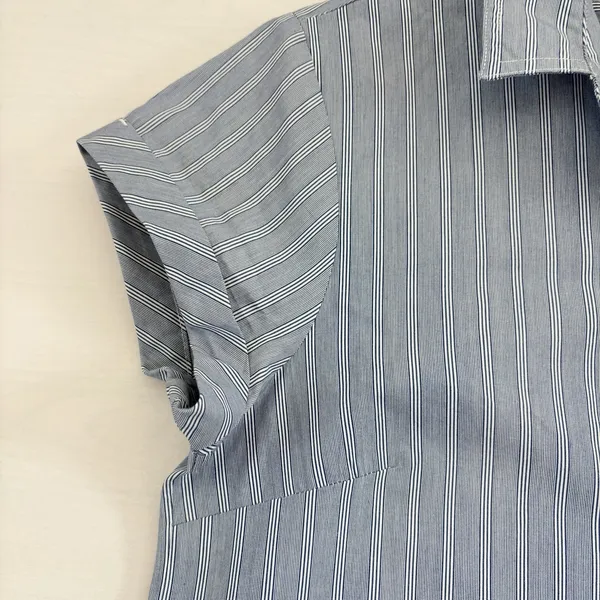 J Crew Womens‎ Blue Popover Top Striped Short Sleeve Collared Button Shirt Small - Image 6