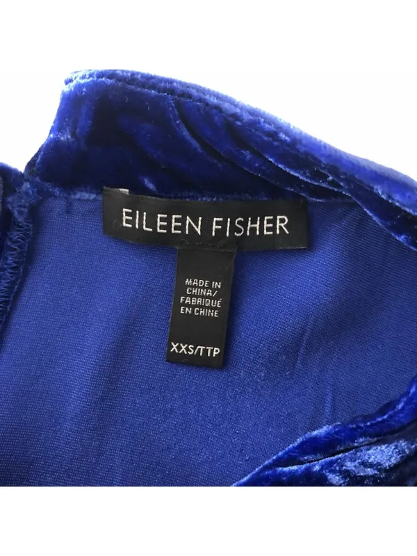Eileen Fisher Womens Velvet Royal Blue Top XXS Rayon/Silk Mock Neck Short Sleeve - Image 3