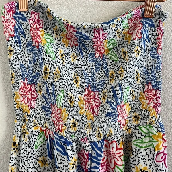 Urban Outfitters Strapless Romper Playsuit Smocked Upper Colorful Medium - Image 2