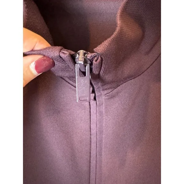 Zara Jacket Women‎ XL Burgundy Black Trim Mock Neck Full Zip Track Jacket - Image 8