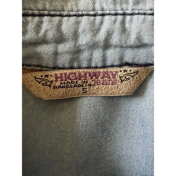 Highway Jeans Light Wash Denim Western Shirt Size S 100% Cotton - Image 3