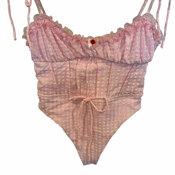 For Love & Lemons Haiden One Piece Swimsuit Rose Tyrie Pink Gingham S NWT - Image 4