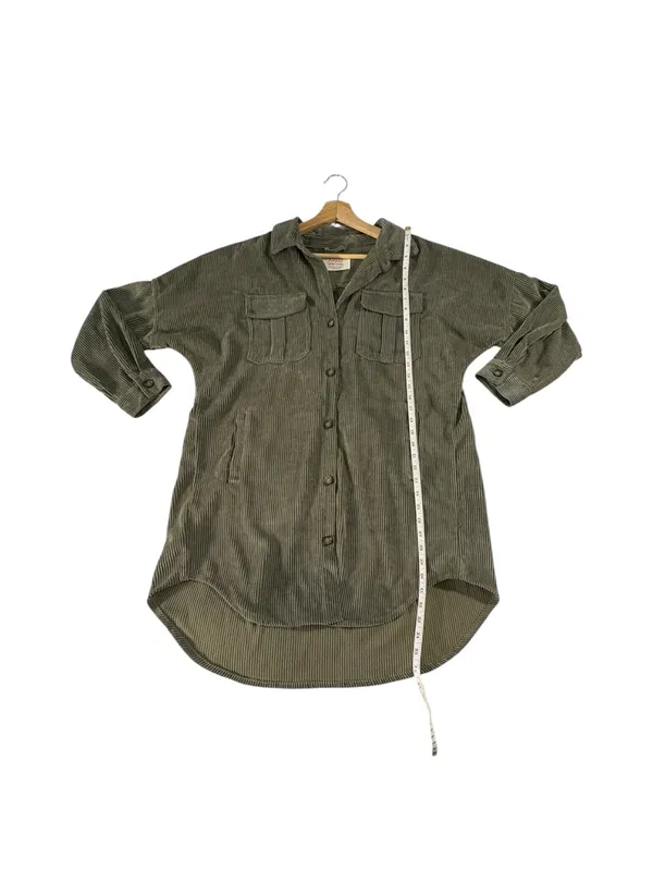 Ashley by 26 International Corduroy Shacket Dress M Olive Utility Longline Boho - Image 12