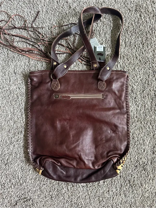 Myra Bag Golden Studs Leopard Animal Print Shoulder Bag Brown/Beige Zip Medium - Image 5