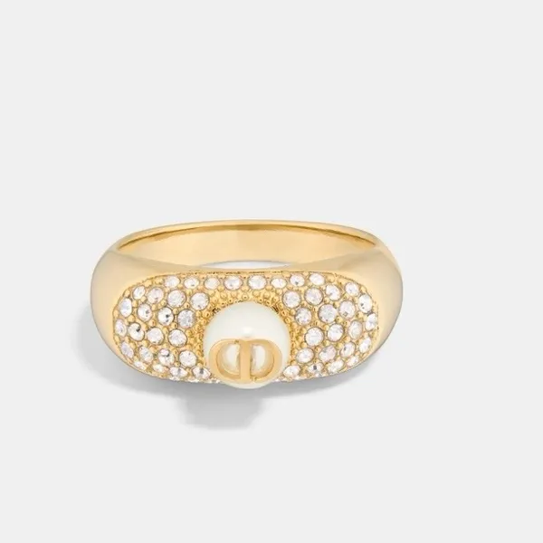 Dior D-FUSION RING Gold-Finish Metal a White Resin Pearl Silver-Tone Crystals - Image 3