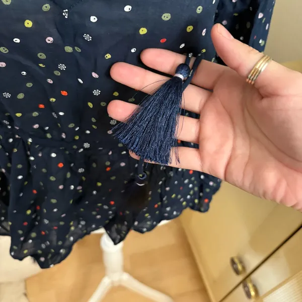 ROLLER RABBIT‎ Subha Top In Blue Bodhi Dots Size Small NWT - Image 3