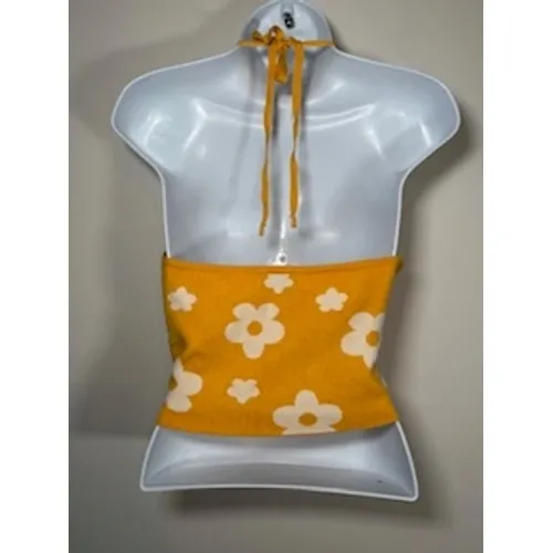 Pretty Garbage Floral‎ Halter Sweater Top Large Yellow Daisy Knit Retro Festival - Image 4