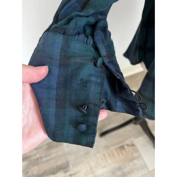 Loft Tartan Plaid Long Sleeve Blouse Medium Green Navy Blue Holiday Preppy Academia - Image 5