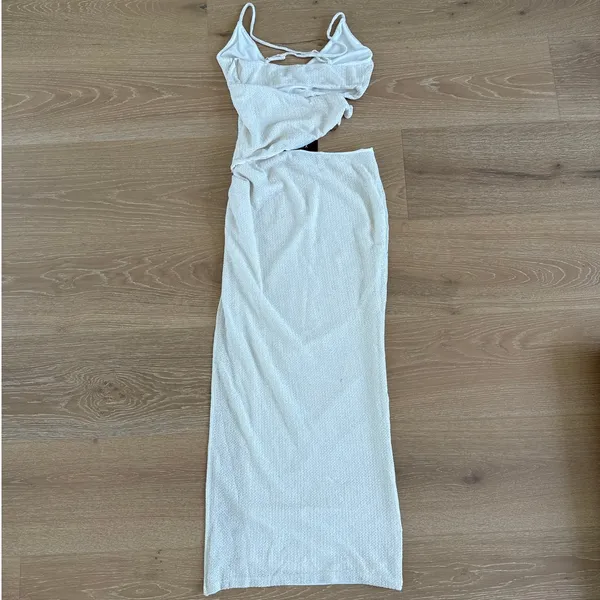 White Fox Maxi Dress Blue Lagoon Size L Oat Beige - Image 5