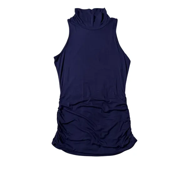 Navy Sleeveless Ruched Turtleneck Tunic L Minimalist Office - Image 5