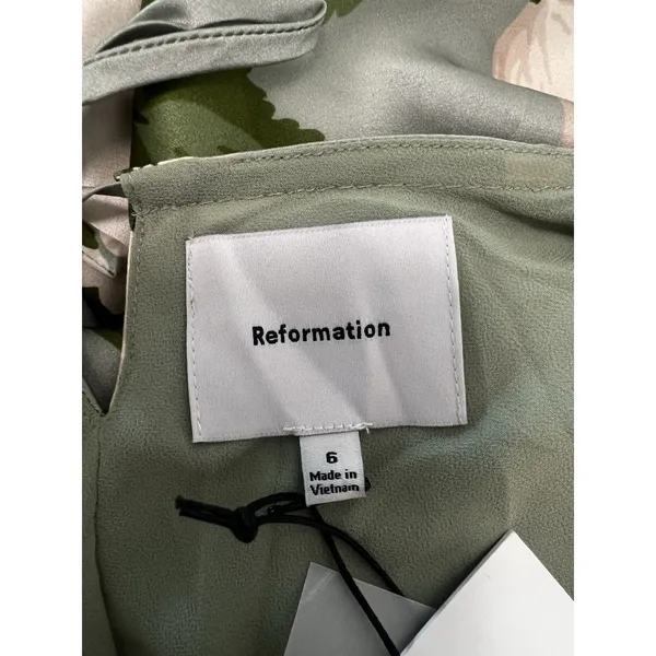 Reformation Anaiis Silk Dress Tarragon Floral Green Open Back High Neck Size 6 - Image 7