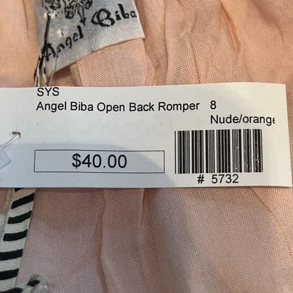 Angel Biba Open Back Orange Floral‎ Romper Ruffle V Neck Tassle Back Ties Size 8 - Image 8
