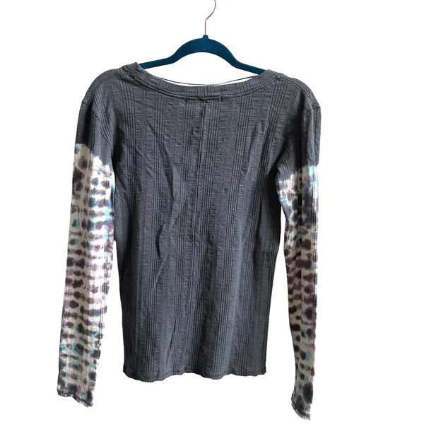 Free People We The Free Top Women S Grey Blue Boho Tie Dye Ribbed Scoop‎ Neck - Image 5