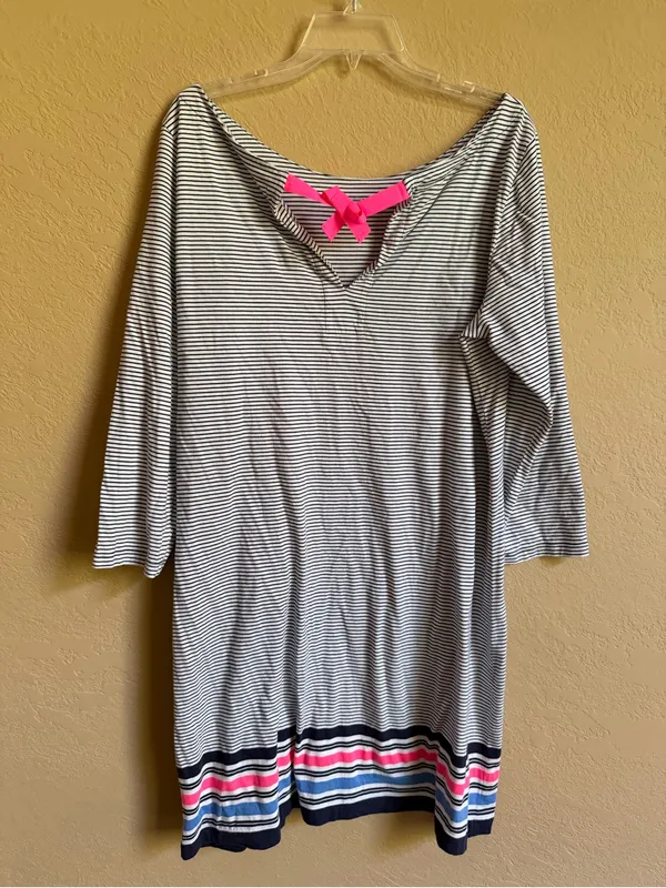 Lilly Pulitzer Navy Striped 3/4 Sleeve Boatneck Dress Size XL - Image 2