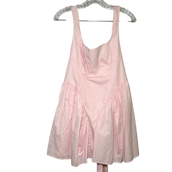 Finesse Pink Cotton Poplin Basque Waist Mini Dress Sleeveless Back Tie Size M - Image 2