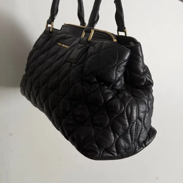 Vera Bradley Black Quilted Leather Satchel Floral Lining Shoulder Bag Classy - Image 8