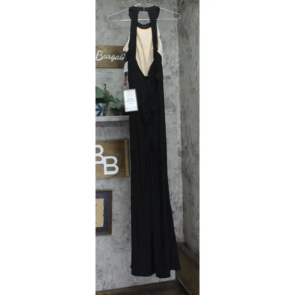 Blondie Nites Juniors Mesh Detail Flowy Gown Dress 56712 Black / Nude 5 - Image 2
