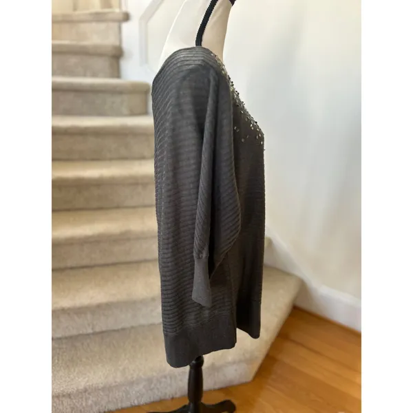 Vintage Y2K Cache Off the Shoulder Grey Sequin Long Line Sweater Mini Dress - Image 3