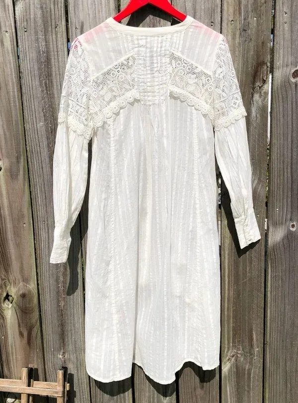 Feather Bone White Lace Long Sleeve Peasant Dress XS - Image 6