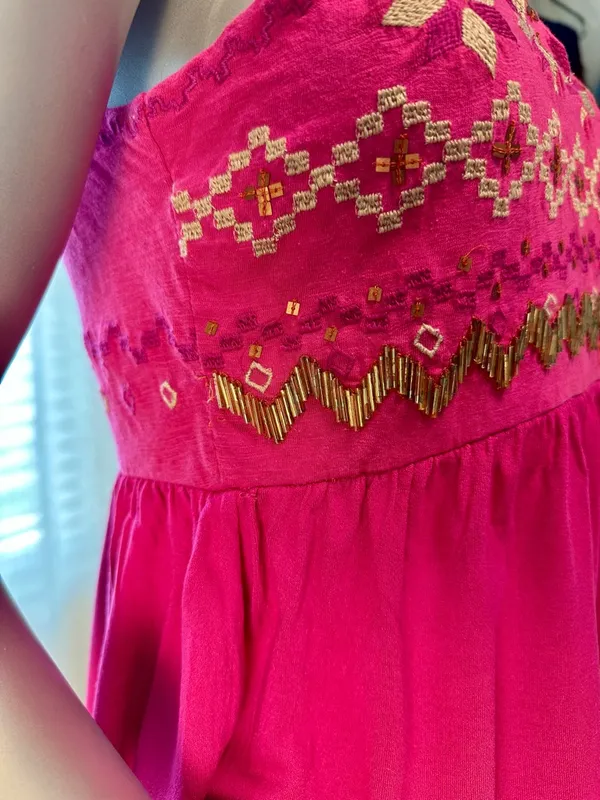Free People Embroidered Beaded Tunic Top Pink Boho Sleeveless Size Small - Image 3