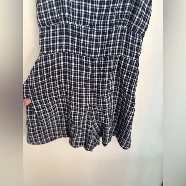 Abercrombie & Fitch Blue Gingham Plaid Linen Blend Romper Size S - Image 4