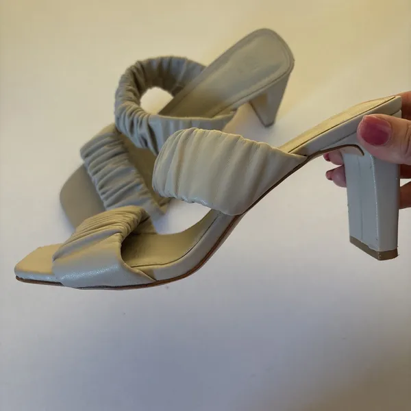 H&M Ruched Cream Block Heel Mules Women’s US 7.5 EU 38 Square Toe Slip On - Image 3