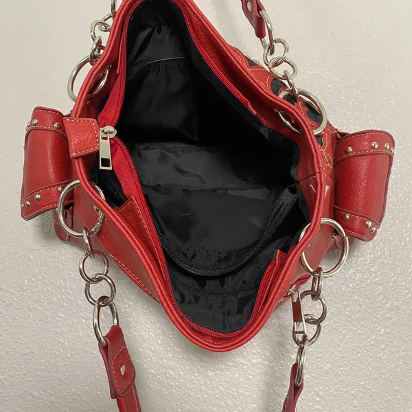Y2K Red Western Shoulder Bag Vegan Leather Chunky Studded Country Cowgirl Boho - Image 3