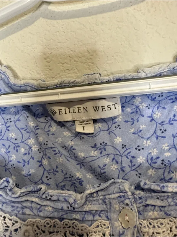 Eileen West Light Blue white Floral Long-Sleeve Nightdress with Lace Trim Large - Image 2