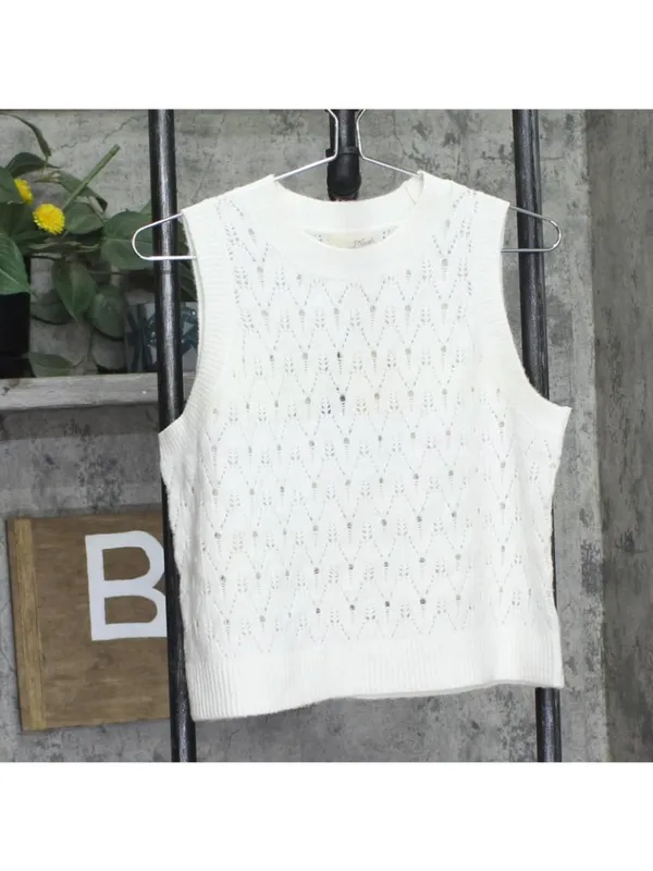 NWT Universal Thread Knit Ribbed Hem Crochet Sweater Vest Cream Off White M - Image 2