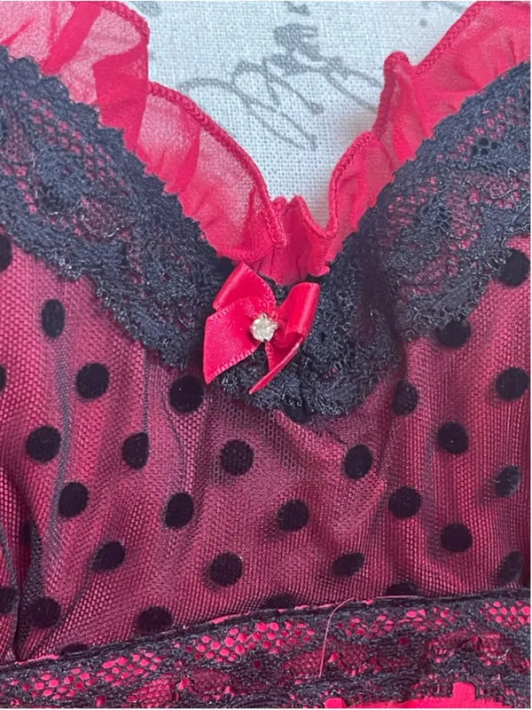 Linea Donatella Red Black Lace Babydoll Chemise Thong Set NWT Size S and M - Image 4